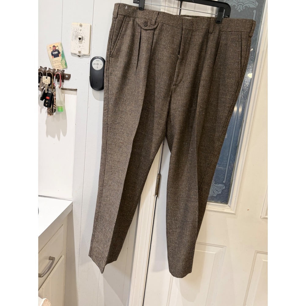 Huntington Mens Brown Donegal Tweed Pleated Dress Pants Trousers Size 42 x 29